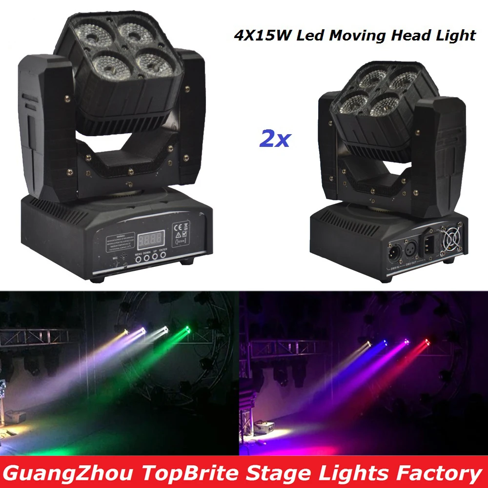 

High Quality 2Pcs/Lot 4X15W Mini LED Moving Head Light With DMX512 RGBW 4IN1 LED Scanner Stage Effect Lighting For Free Shipping
