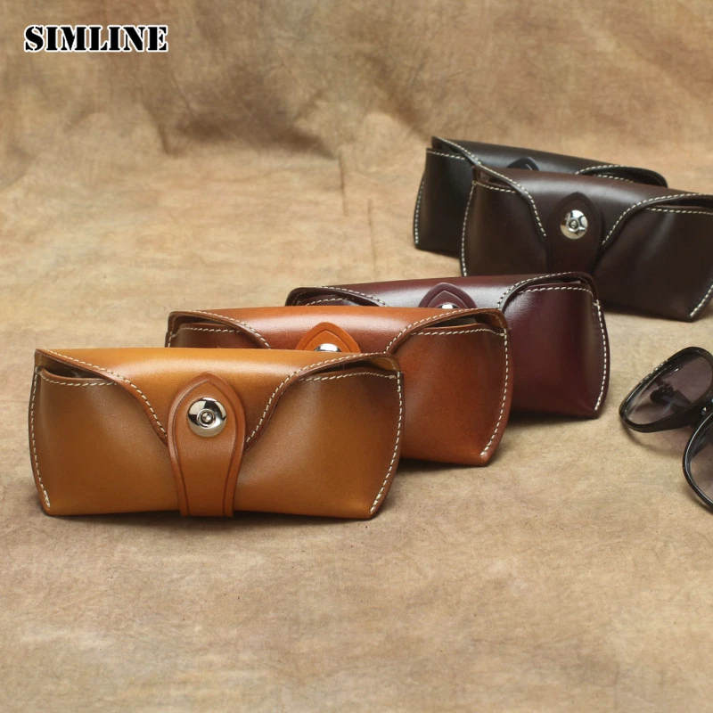 Handmade Vintage Eyeglasses Box Hard Genuine Leather Luxury Spectacle Glasses Bag Case Eyewear