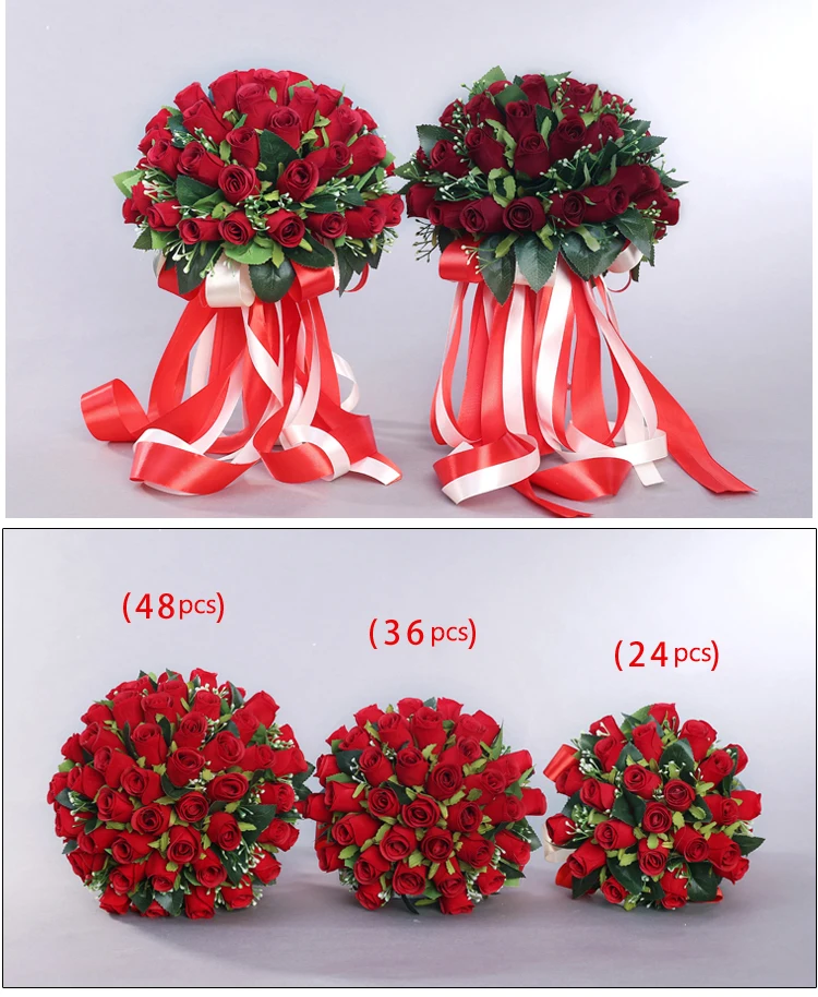 Красивые цветы ручной работы 48 шт. искусственные розы цветы жемчуг невесты кружевные акценты свадебные букеты с лентой