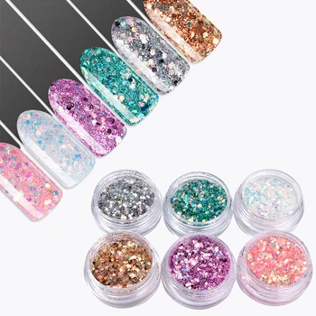 

Laser Mixed Nail Glitter Powder Sequins Shinning Colorful Nail Flakes 3D DIY Charm Dust For Nail Art Decorations 6 boxes/set
