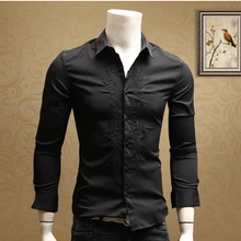 Весенняя и Летняя мужская Молодежная Корейская версия темной печати тонкая рубашка с длинными рукавами