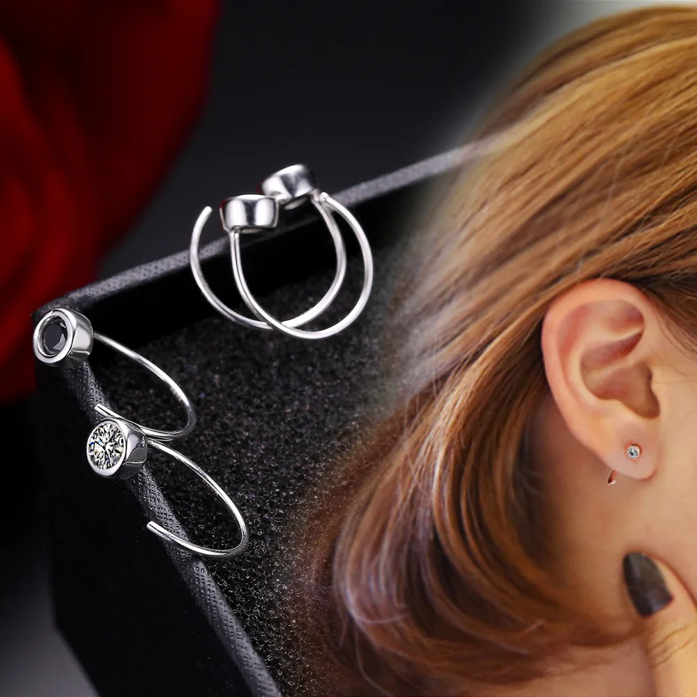 

Vintage Zircon Stud Earrings Authentic 925 Sterling Silver Earrings For Women Ear Hook Brincos Earring Earings Jewelry Ove Gift