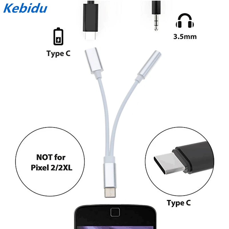 Разветвитель для наушников Kebidu со штекером AUX Type-C на гнездо 3 5 мм адаптер USB 1