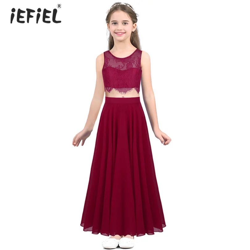 

Kids Girls Sleeveless Floral Lace Girl Dress Children Set Top with Chiffon Skirt Elegant Wedding Bridesmaid Party Princess Dress