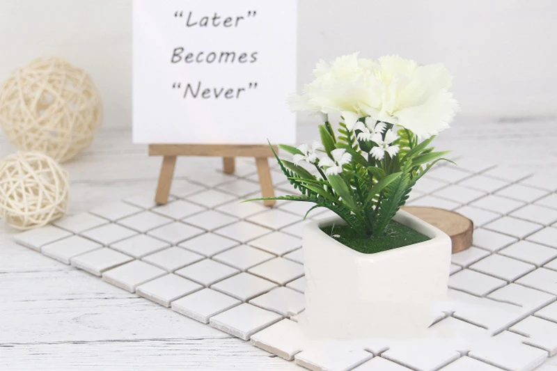 Flone Silk Carnation Flower Bonsai Fake Flowers Potted Artificial Flower Small Potted For Home Living Room Garden Decoration (6)