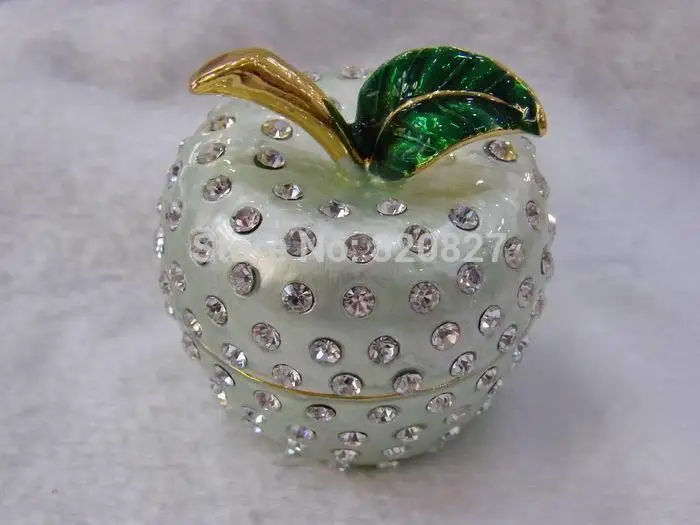 Czech Crystal Rhinestone Fruit Apple Finger Ring Jewelry Box Crystals Apple Box Jewelry Gift Box for Women Girls