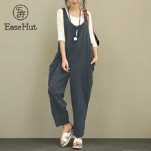 EaseHut Retro Cotton Linen Rompers Womens Jumpsuits 2018 Female Backless Overalls Playsuit Plus Size Pantalon Palazzo macacao 