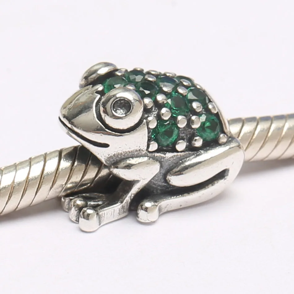 

Authentic S925 Sterling Silver DIY Jewelry Cute Frog Charms fit Pandora Bracelet Bangle Lady Gift Enamel Green CZ