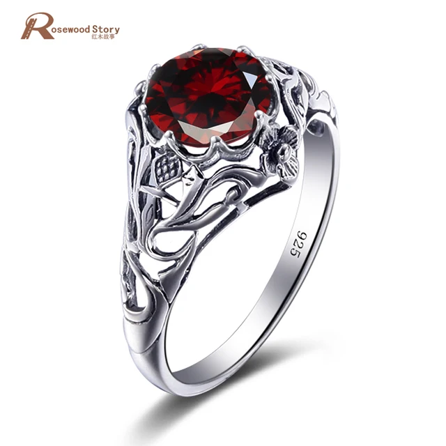 Bride Wedding Rings Vintage Garnet Crystal Real 925 Silver For Bride Wedding Rings Vintage Garnet Crystal Real 925 Silver For Women Retro Birthstone Female