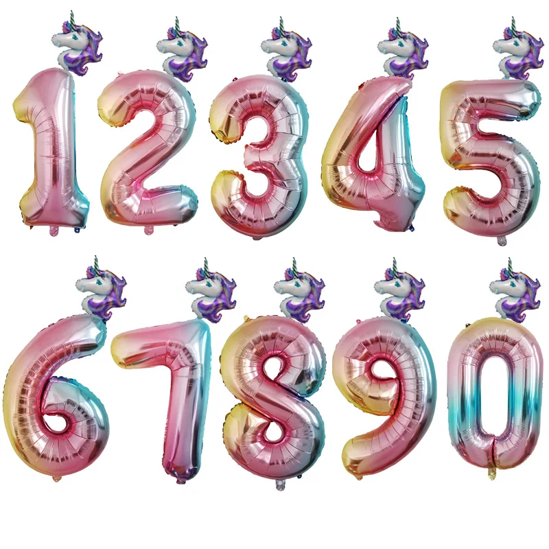 

2pcs 32inch Purple Unicorn Number Foil Balloons Christmas Party Decorations Supplies Kids Toys Birthday Gifts Party Favor