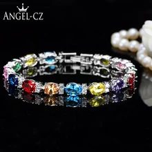 ANGELCZ бренд модный кубический цирконий Теннисный браслет женские ювелирные изделия с блестящими мульти красно-синими розовыми камнями AB080