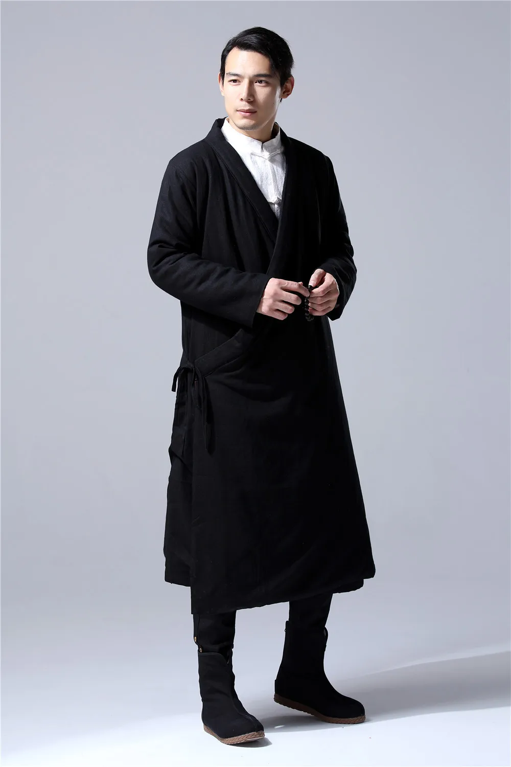 Hisenky мужской зимний плащ китайский стиль Длинная ветровка Hanfu халаты толстое теплое пальто винтажные куртки с хлопковой подкладкой 4 цвета