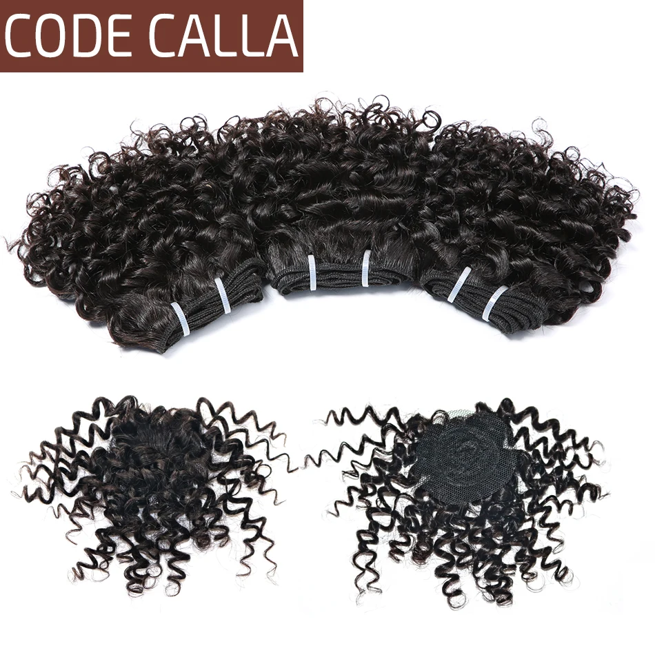 

Code Calla Unprocessed Brazilian Pre-Colored Raw Virgin Double Drawn Human Hair Kinky Curly 6Bundles With Crown Closure Make Wig
