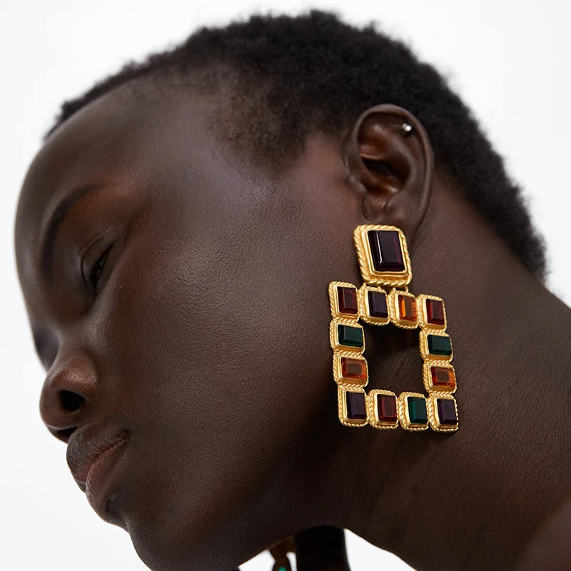 

Bestessy Trendy Square Statement Dangle Earrings for Women Trendy Brand Pendientes Earrings Large Drop Earrings Za Jewelry