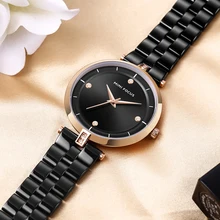 MINIFOCUS Minimalist Business Ladies Watch Quartz Analog Clock Black Dial Top Brand Luxury Women Watches Stainless Steel Strap