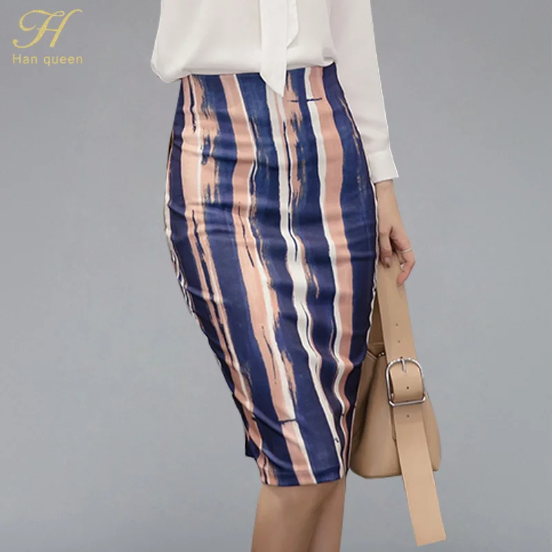 

H Han Queen Jacquard Plus Size Vintage Midi Skirt Women Slim Office Sexy Fashion Print Slim High Waist Pencil Skirts S-5XL