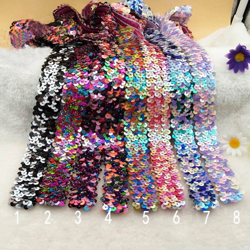 

5Yards 3cm Sequin Elastic Strech Lace Fabric Band Belt Tape Sew On Clothes Dance Dress Decorate Accessories 8 color can choose