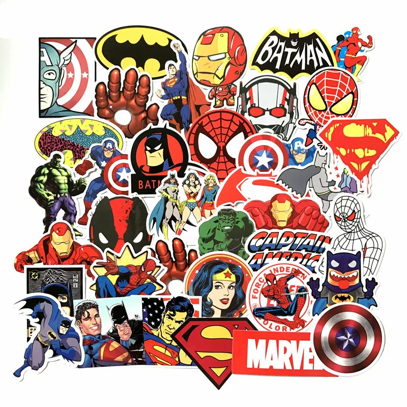 Vente 50 Pièces ensembles, super héros de Bande Dessinée Enfants Autocollants D ordinateur Portable Valise Sac Bureau Papeterie Cartable Autocollants Jouets Graffiti PVC