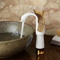 Роскошные Лебедь форма латунь бассейна Раковина кран для ванной, с одним отверстием Centerset бассейна смесителя золото белый смеситель в