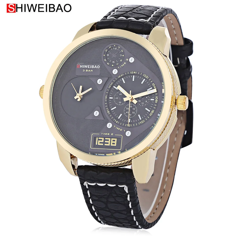 Cool Design Mens Watches Quartz Wrist Watch For Men Dual Time Zones
