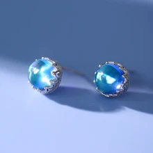 Голубой остров мечты градиент воды бусы волна ретро ажурные кружева 925 пробы серебряные Модные женские серьги-гвоздики SEA314