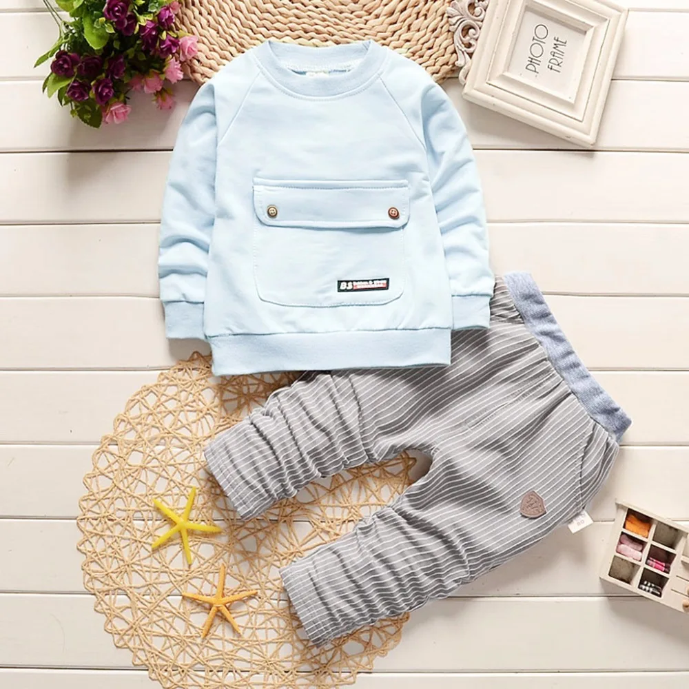 2 Pcs Infant Baby Boy Cotton Pullover Top + Pants Set Tracksuit Outfit
