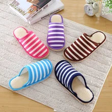 2016 New Unisex Stripe Cotton Slippers Women Men Warm Winter Indoor Floor Slipper Home House Slippers Shoes Free Shipping GG-17