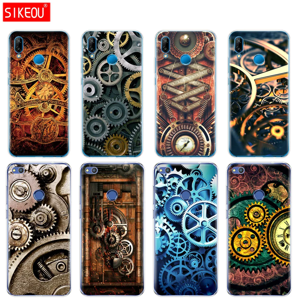 

Silicone Cover Phone Case For Huawei P20 P7 P8 P9 P10 Lite Plus Pro 2017 p smart 2018 Mechanical Gears steampunk