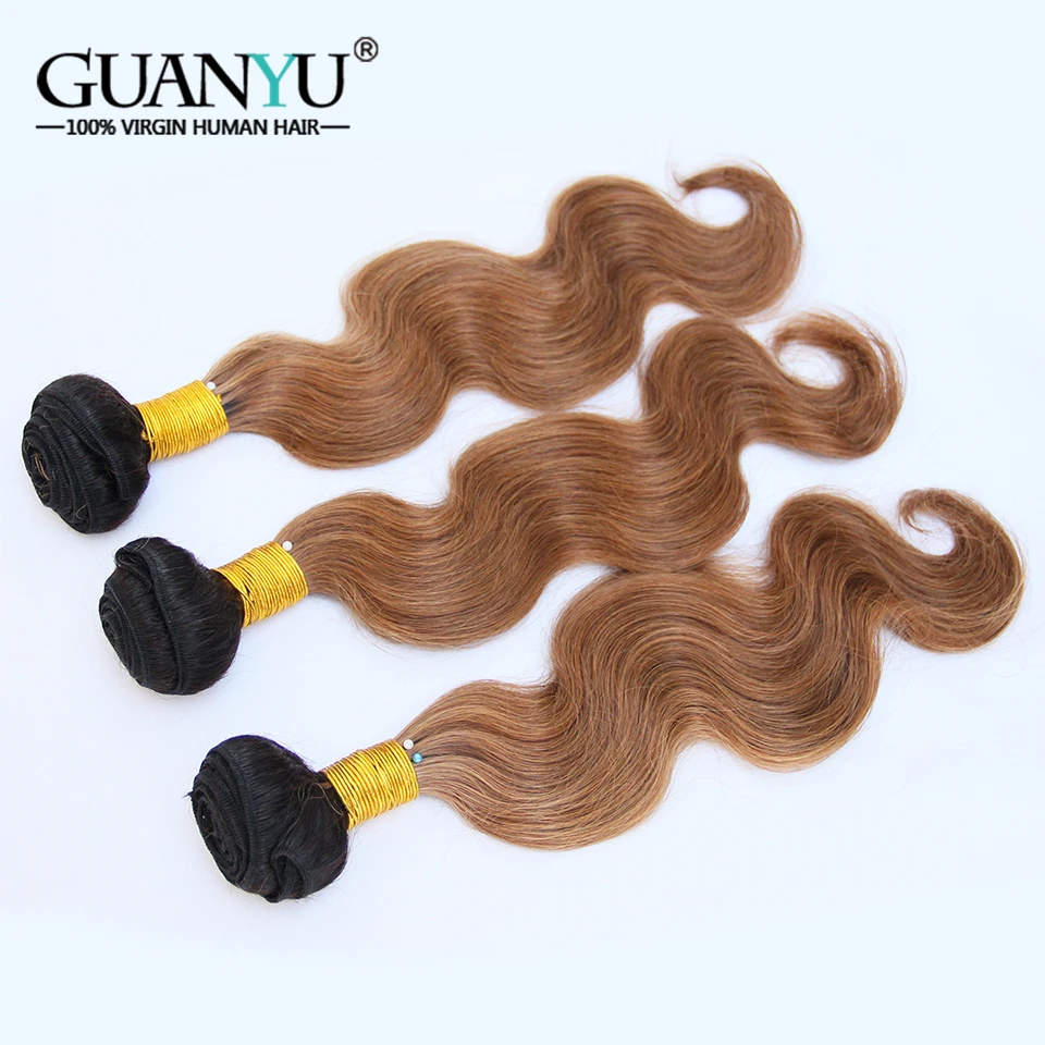 Guanyuhair 1B/30 коричневый Ombre бразильский волос Weave комплект средства ухода за кожей волна натуральные волосы remy 3 s с фронтальной 13X4