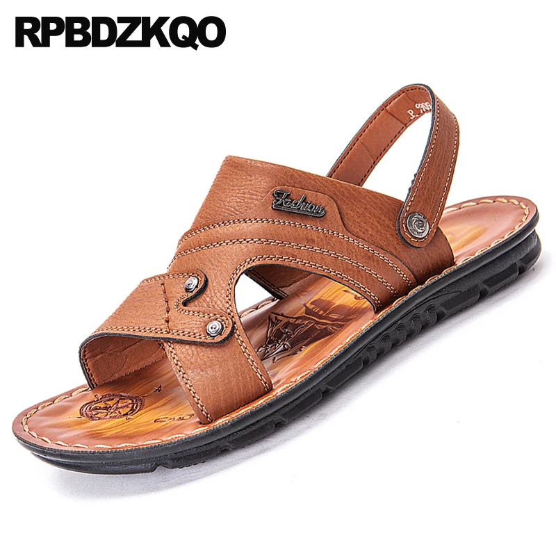 

casual leather runway slip on roman designer native outdoor slippers shoes slides metal fashion men gladiator sandals summer