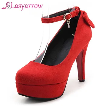 

Lasyarrow Wedding Shoes Ankle Strap Round Toe Shallow Pumps High Heels Elegant Butterfly-knot Shoes Woman Black Red Size43 RM902