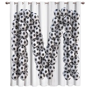 

Letter M Curtains Stack of Soccer Balls with M Shape 3D Window Curtains for Living Room Bedroom Kitchen Cortinas Para Sala De