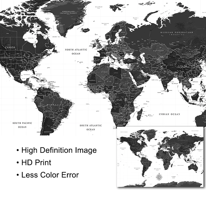 Большие плакаты и принты карта мира холст живопись на стене художественное украшение картина для гостиной офисный Декор без рамки