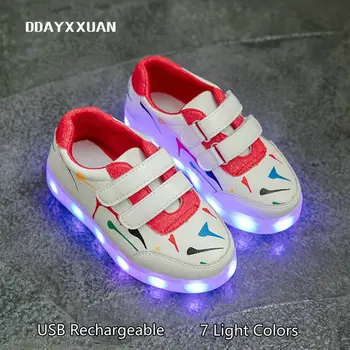 

Glowing Sneakers Children LED Shoes USB Rechargeable Printed Kids Luminous Sneakers Boys Sports Shoes for Girls Shoe with light