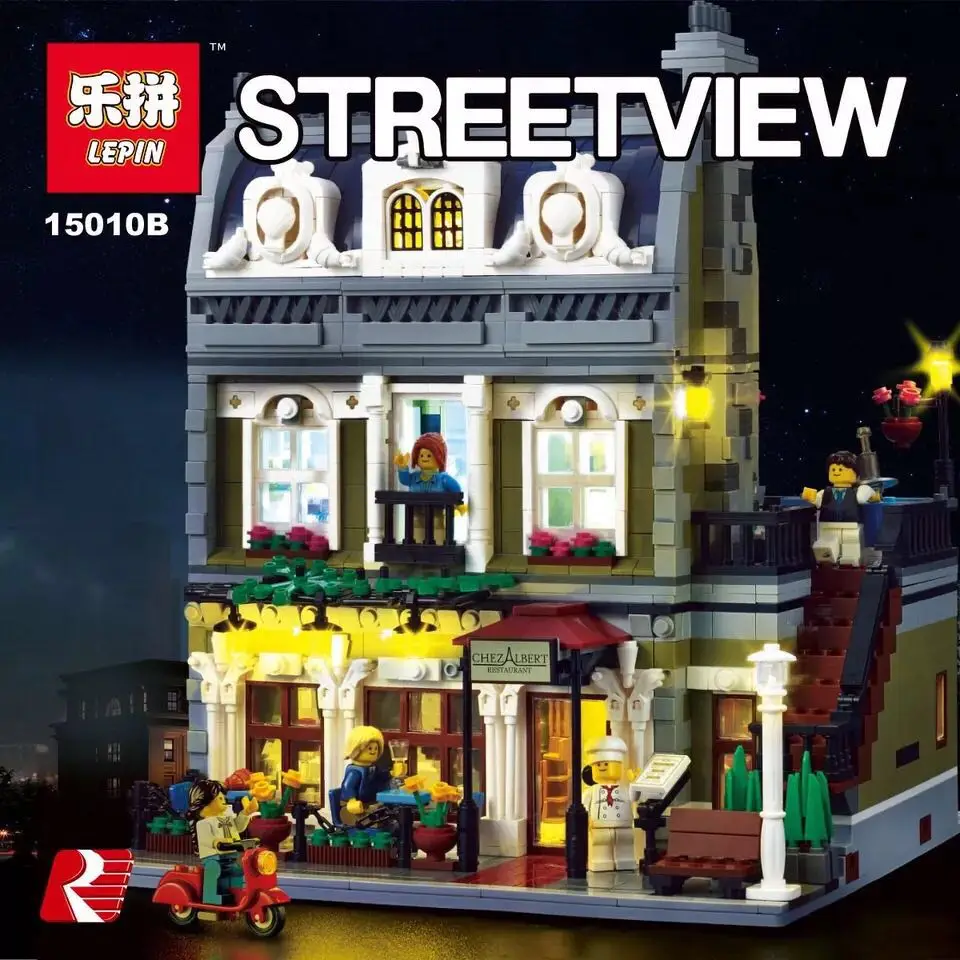 

IN STOCK LEPIN 15010B 2418 pcs Streetview The Parisian Restaurant Set with Light Version Building Blocks Bricks DIY Toys 10243