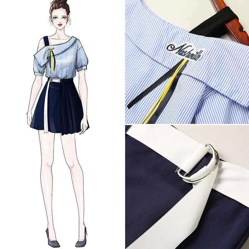 

ICHOIX striped shirt 2 Pieces skirt sets off shoulder elegant 2 pieces women outfits casual two pieces sets summer clothing 2019