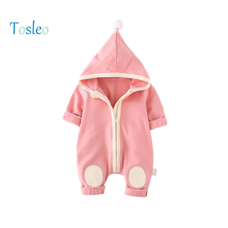 

2018 Tosleo Spring Baby Rompers Sweet Kids Clothes Solid Color with Round Decoration Hooded Toddlers Overalls Zippered