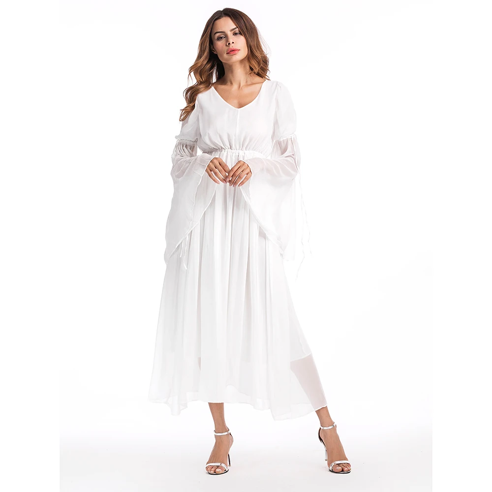 Women White Chiffon Dress Solid Loose Vestidos de festa Summer Casual
