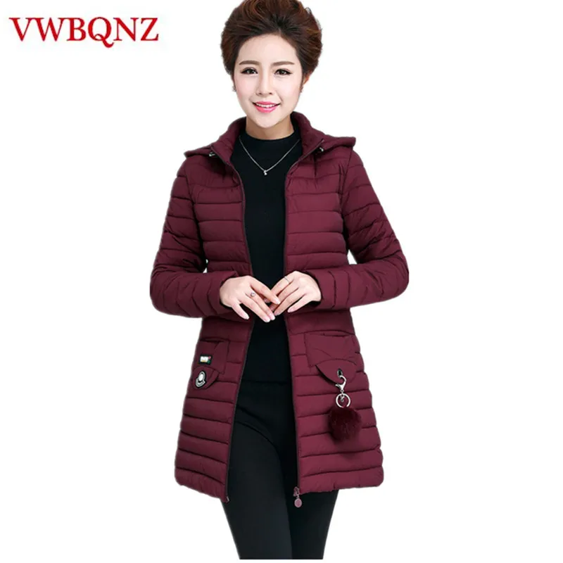 

Large size Middle-aged ladies Parka Cotton Hooded Coat Warm Slim Medium long Outerwear Solid Casual Female Winter Jacket 5XL 6XL