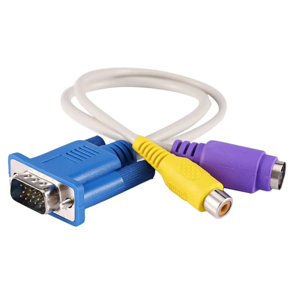 YKSO VGA Cable 15 Pin VGA Male to TV S-VideoRCA Female AV OUT Adapter Cable Audio Video Cable Composite HD TV VGA Cable (4)
