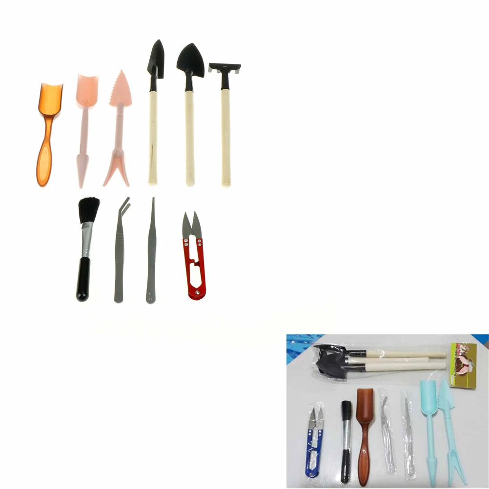 

10PCS Mini Shovel Rake Set Mini Garden Tool Bonsai Tools Set Wooden Handle Metal Head Shovel For Flowers Potted Plants