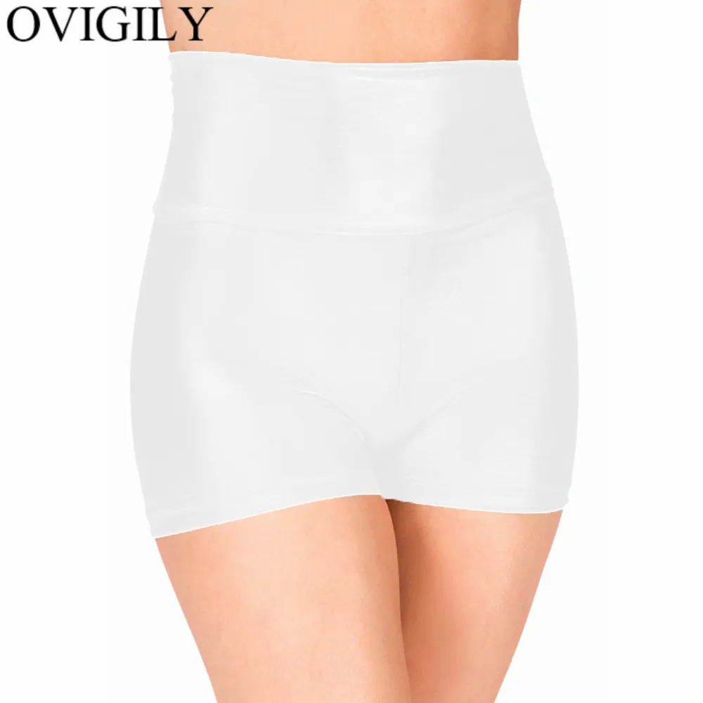 OVIGILY Women Silver High Waist Dance Shorts Metallic Gold Gymnastics Shorts Adult Workout Shorts Girls Stage Performance Bottom hotpants Shorts