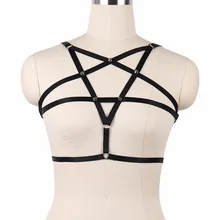 Фетиш жгуты в форме пентаграммы нижнее белье в готическом стиле портупея бюстгальтер топы подвязки 90-х черные винтики грудной клетки Bralette пентаграмма бюстгальтер O006