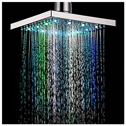 8 inch Multi color Changing LED Light Square Shaped Water Shower Head