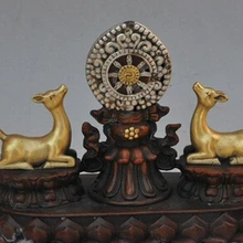 Xd 002410 1" Китайский Фэншуй Бронзовый позолоченный Лотос животное олень статуя Художественная Скульптура декоративная