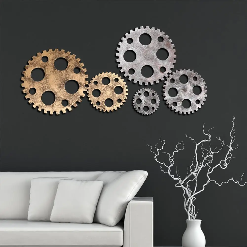 

Fake Metal Wooden Gear Model Industrial Style Wall Ornament Bar Cafe Pub Decor