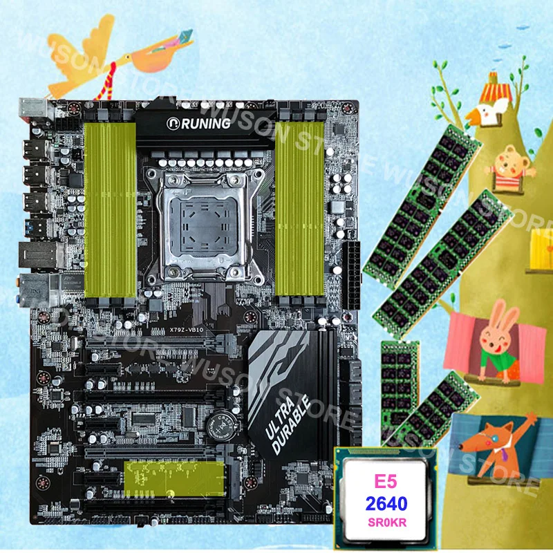 Игровая ПК материнская плата Runing X79 с 8 слотами RAM max 128G Intel Xeon E5 2640 C2 2 5 GHz 4*8G 1600MHz DDR3