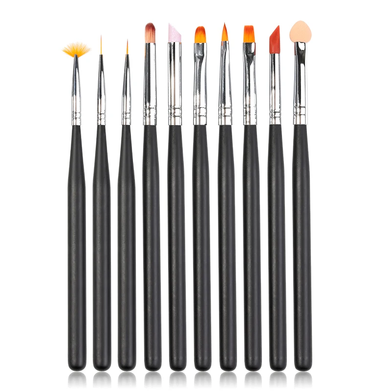 

10 Piece Black Rod nail brush lining fingertip fan design acrylic construction, flat crystal drawing, sketch sculpture, pen UV g