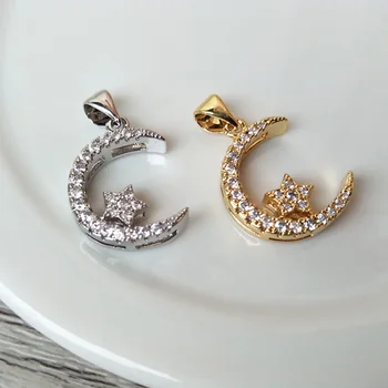 

10Pcs Tiny CZ crystal moon star shaped Charm,CZ zircon Stone Micro pave Pendant,Jewelry Finding DIY necklace making PD669