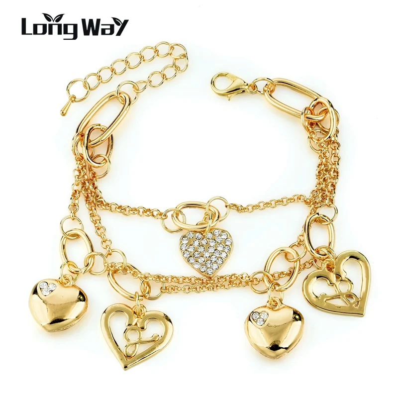 Женские браслеты-цепочки LongWay 3 шт./компл. браслеты золотого цвета с подвесками в